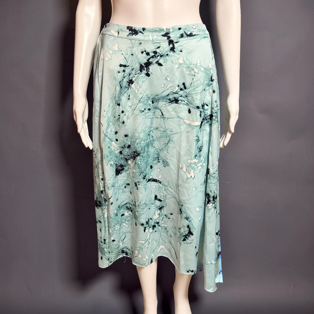 Alfani Mint Green Abstract Print Midi Skirt Size 4 Elastic Waist NWT